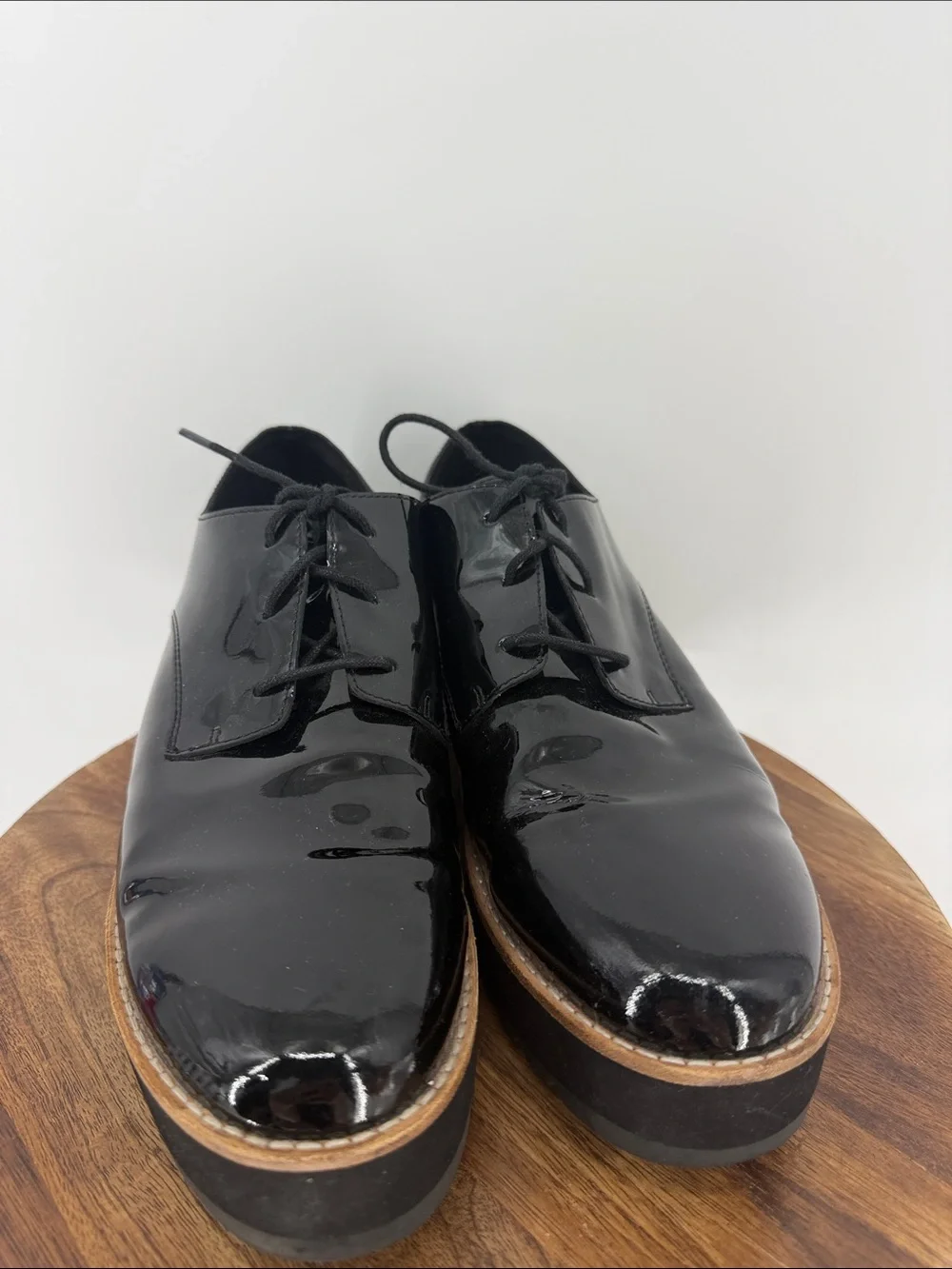 Eileen Fisher Eddy Patent Leather Platform Oxford Shoes Black Size 8